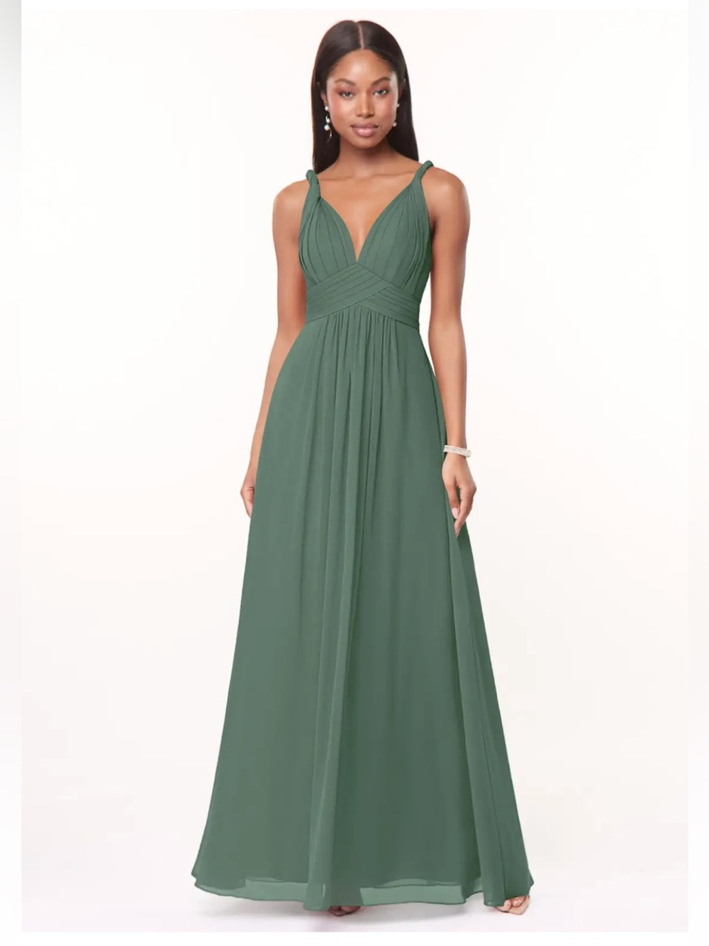 Azazie Maren Eucalyptus Green Maxi Bridesmaid Dress